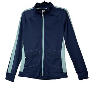 Alo‎ Yoga Coolfit Jacket Women Large Blue Full Zip Workout Athleisure Stretch